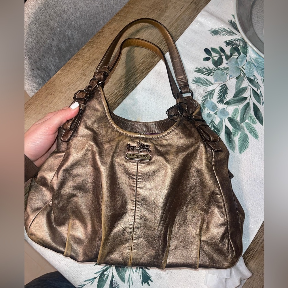 Coach Handbag Metallic Gold Used Condition